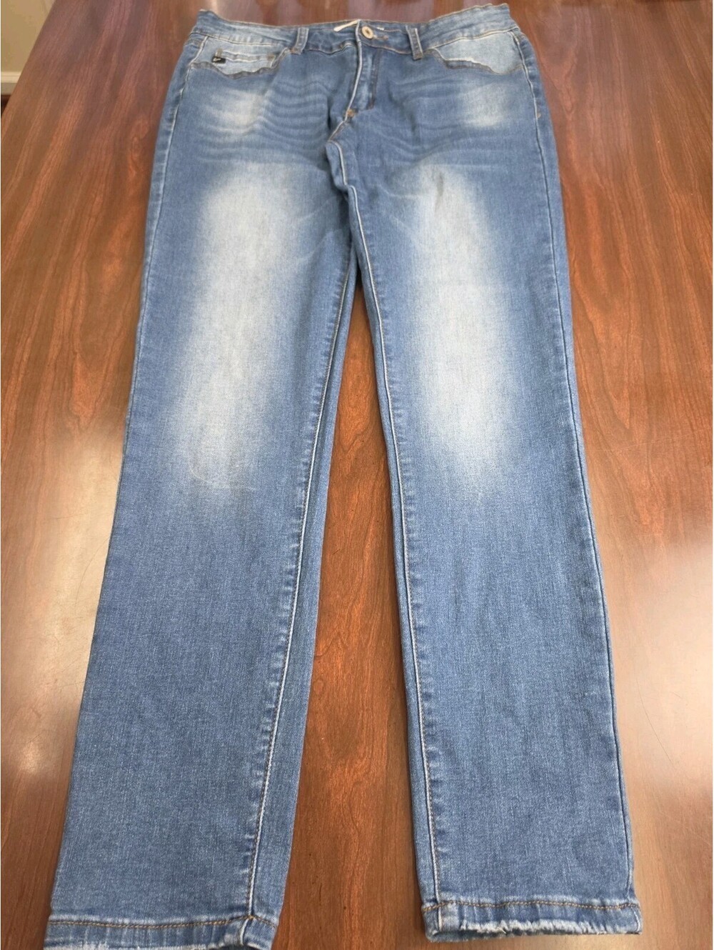 KanCan Size 13/30 Medium Wash High Rise Raw Hem Straight Leg Y2K Revival Jeans